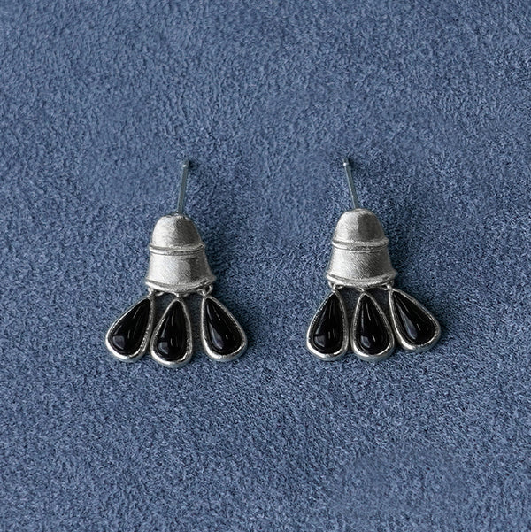 SALE E PEPE Sterling Silver Black Onyx Leaf Earrings SEP-SP03E17-HY Black/Silver